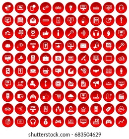 100 web and mobile icons set red