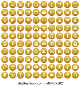 100 web and mobile icons set gold