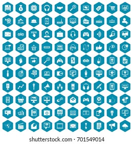 100 web and mobile icons set in sapphirine hexagon isolated vector illustration