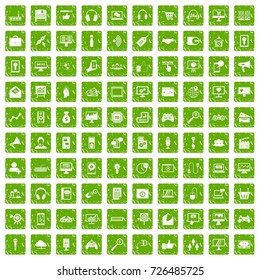 100 web and mobile icons set in grunge style green color isolated on white background vector illustration