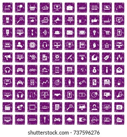 100 web and mobile icons set in grunge style purple color isolated on white background vector illustration