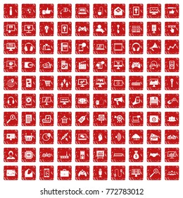 100 web and mobile icons set in grunge style red color isolated on white background vector illustration
