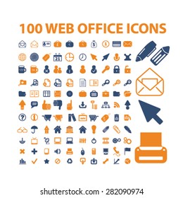 100 web office, business icons, signs, illustrations set, vector
