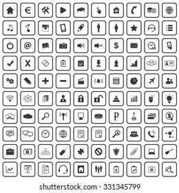 100 webdesign icons set, black, on white background