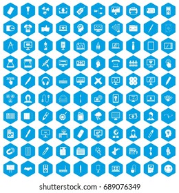 100 webdesign icons set in blue hexagon isolated vector illustration