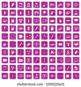 100 webdesign icons set in grunge style pink color isolated on white background vector illustration