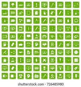 100 webdesign icons set in grunge style green color isolated on white background vector illustration