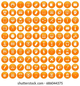 100 webdesign icons set in orange circle isolated on white vector illustration