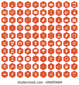 100 webdesign icons set in orange hexagon isolated vector illustration
