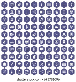 100 webdesign icons set in purple hexagon isolated vector illustration
