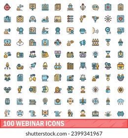 100 webinar icons set. Color line set of webinar vector icons thin line color flat on white