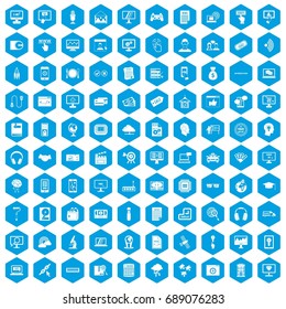 100 website icons set in blue hexagon isolated vector illustration