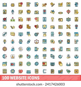 100 website icons set. Color line set of website vector icons thin line color flat on white
