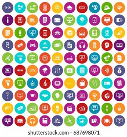 100 website icons set in different colors circle isolated vector illustration