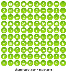 100 website icons set green circle isolated on white background vector illustration