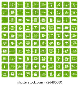 100 website icons set in grunge style green color isolated on white background vector illustration