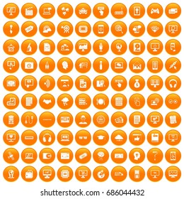 100 website icons set in orange circle isolated on white vector illustration