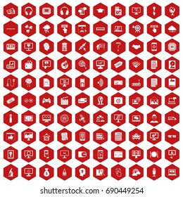 100 website icons set in red hexagon isolated vector illustration
