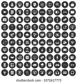 100 website icons set in simple style white on black circle color isolated on white background vector illustration