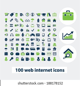 100 website internet icons, web design set, vector