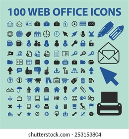 100 website office, document concept - flat isolated icons, signs, illustrations set, vector