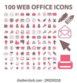100 Website, Büro, Dokument, Arbeitsplatz, einzelne Symbole, Zeichen, Illustrationen für Web, Internet, mobile Anwendung, Vektorgrafik