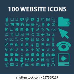 100 website, office, work, business isolated icons, signs, silhouettes, illustrations,  set, vector