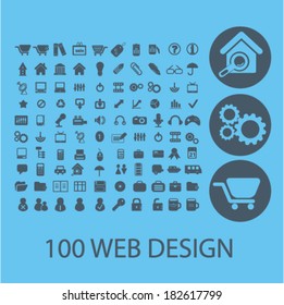 100 website, web, internet design icons, signs set, vector