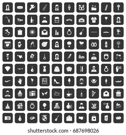 100 wedding icons set in black color isolated vector illustration