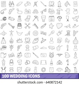 100 wedding icons set in outline style for any design vector illustration