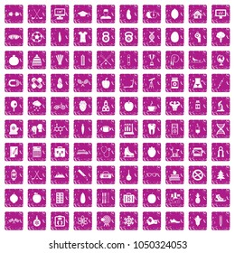 100 well person icons set in grunge style pink color isolated on white background vector illustration