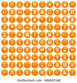 100 well person icons set in orange circle isolated on white vector illustration