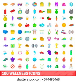 100 wellness icons set in cartoon style for any design vector illustration