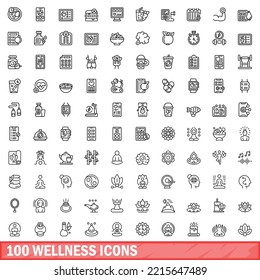 100 wellness icons set. Outline illustration of 100 wellness icons vector set isolated on white background