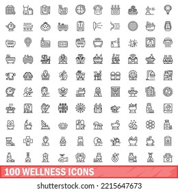 100 wellness icons set. Outline illustration of 100 wellness icons vector set isolated on white background
