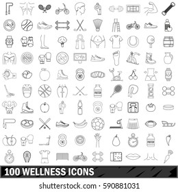 100 wellness icons set in outline style for any design vector illustration