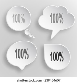100%. White flat vector buttons on gray background.