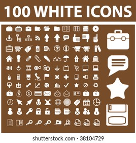 100 white icons on chocolate background