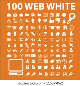 100 white media icons set, vector