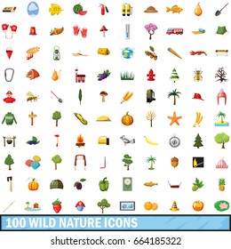 100 wild nature icons set in cartoon style for any design vector illustration