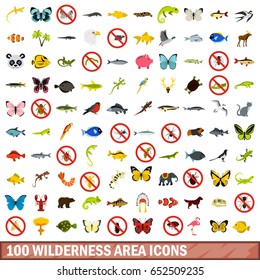 100 wilderness area icons set in flat style for any design vector illustration