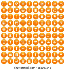 100 windmills icons set in orange circle isolated on white vector illustration