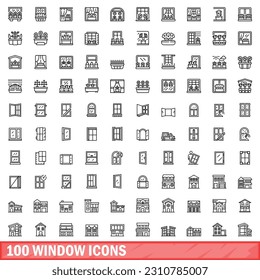 100 window icons set. Outline illustration of 100 window icons vector set isolated on white background