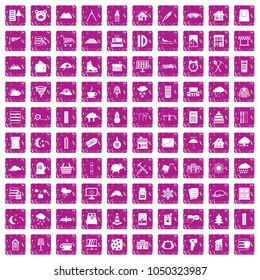 100 windows icons set in grunge style pink color isolated on white background vector illustration