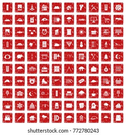 100 windows icons set in grunge style red color isolated on white background vector illustration