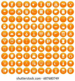 100 windows icons set in orange circle isolated vector illustration