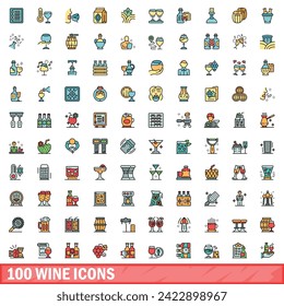 100 wine icons set. Color line set of wine vector icons thin line color flat on white