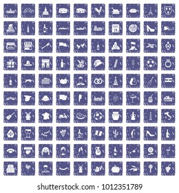100 wine icons set in grunge style sapphire color isolated on white background vector illustration