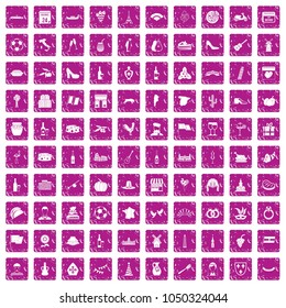 100 wine icons set in grunge style pink color isolated on white background vector illustration