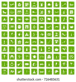 100 wine icons set in grunge style green color isolated on white background vector illustration